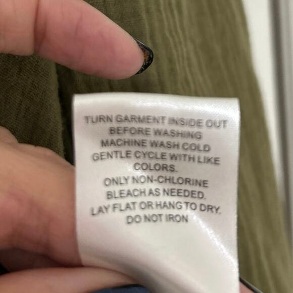 Grace+Karma Olive Green Gauze Cotton Button Down Relaxed Fit Blouse Small New - Picture 11 of 11